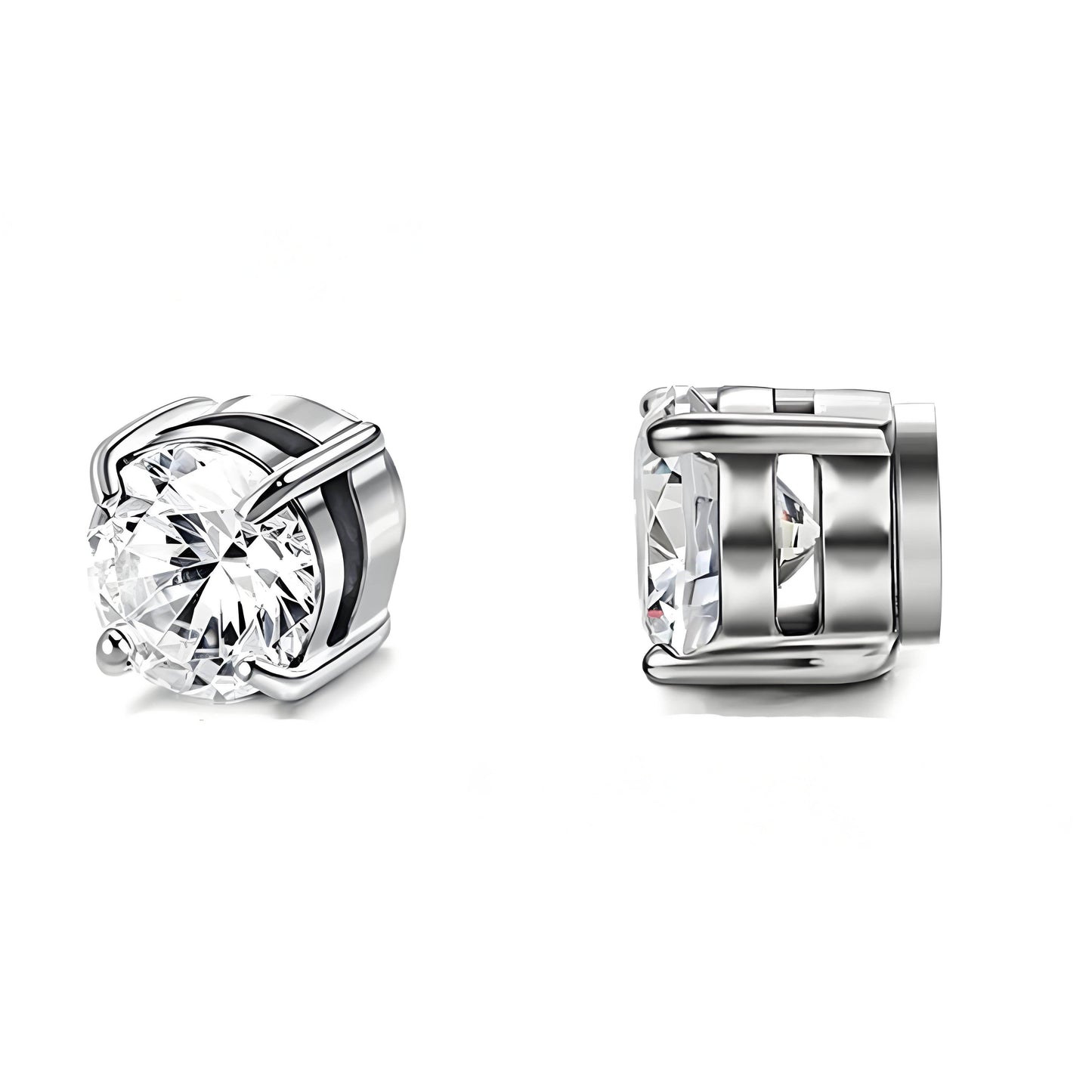 Stainless Steel Magnetic Stud Earrings for Men Women Unisex, 6/8mm 4-Prong Round CZ Inlaid Magnetic Earrings Non-Piercing Clip On Studs