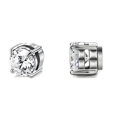 Stainless Steel Magnetic Stud Earrings for Men Women Unisex, 6/8mm 4-Prong Round CZ Inlaid Magnetic Earrings Non-Piercing Clip On Studs