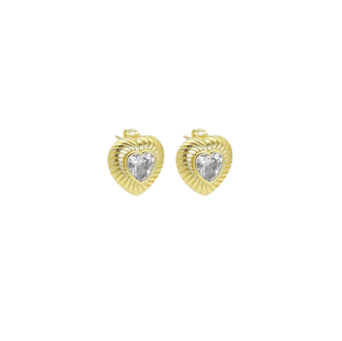 Gold Heart Clear CZ Stud Earrings, Sku#Y933