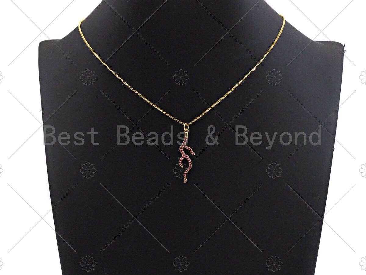 Fuchsia CZ Micro Pave Coral Branch Pendant/Charm, Antler Tree Branch Cubic Zirconia Pendant, Silver/Gold/Rose Gold Tone, 10x34mm, Sku#Y286