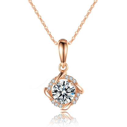 S925 Sterling Silver 1ct D-VVS1 Moissanite Necklace, Twisted Pendant Design, Platinum Plated 40&45cm Chain, GRA Certified Jewelry Gift Box
