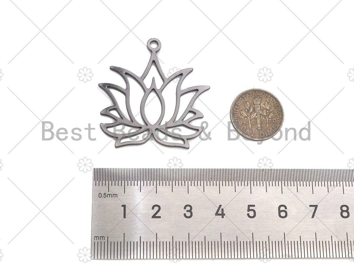 CZ Clear Micro Pave Lotus Flower Pendant, Flower Shaped Pave Pendant, Gold/Rose Gold/Silver/Gunmetal plated, 38mm, Sku#Y411