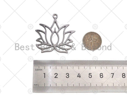 CZ Clear Micro Pave Lotus Flower Pendant, Flower Shaped Pave Pendant, Gold/Rose Gold/Silver/Gunmetal plated, 38mm, Sku#Y411