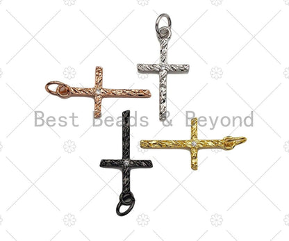 CZ Micro Pave Texturized Cross Shape Pendant/Charm, Cross Cubic Zirconia Pendant, Silver/Gold/Rose Gold/Black Tone, 11x20mm, Sku#Y279