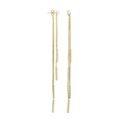 Pearl long Dangle Earrings, Sku#Y1042