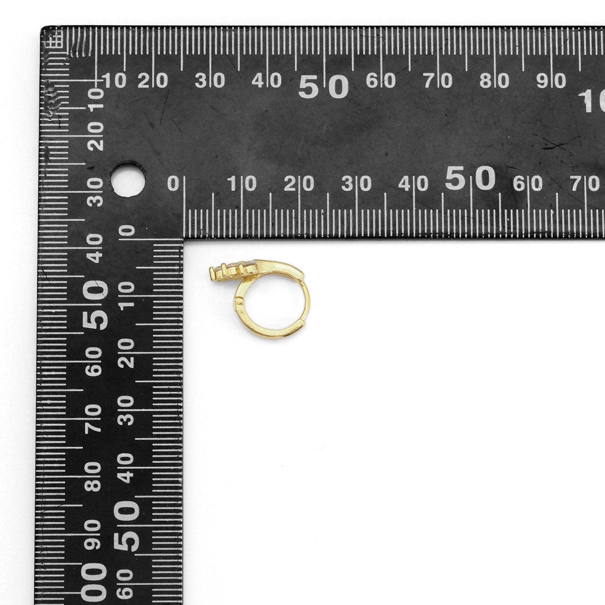 Gold Three Dots CZ Drop Line Huggie Earrings, Sku#Y849