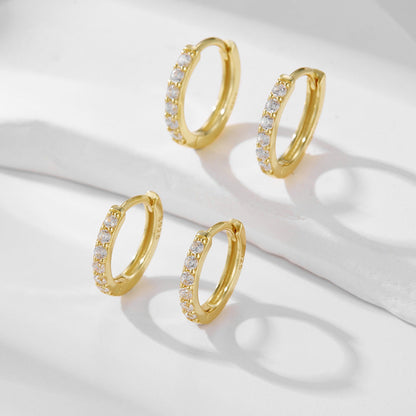 S925 Sterling Silver Ear Clips Inlaid With Zirconia Basic Round Earrings