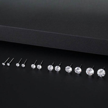 S999 Dazzling Minimalist CZ Stud Earrings, 2-8MM Cubic Zirconia Hypoallergenic Pure Sterling Silver Tiny Earrings for Sensitive Ears Daily