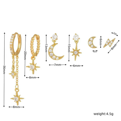 Stacking 6 Pieces Radiant Hoop Layers Earring Set, 18k Gold Stud Hoop, S925 Needle, Stacked Lobe Designs with Dazzling Zirconia