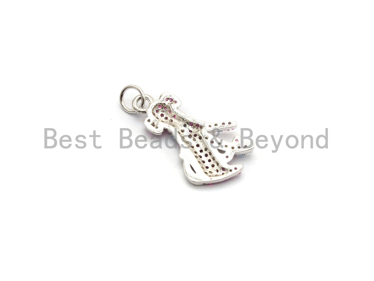 Fuchsia CZ Micro Pave Dog Pendant for Necklace/Bracelet, Cubic Zirconia Pendant,13x23mm, sku#Y192