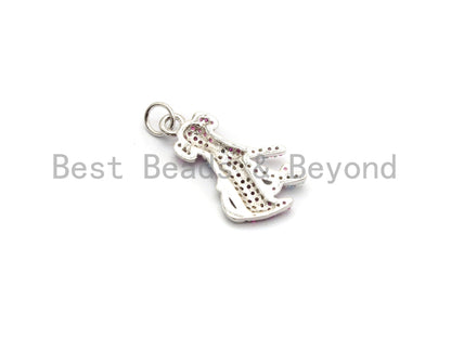 Fuchsia CZ Micro Pave Dog Pendant for Necklace/Bracelet, Cubic Zirconia Pendant,13x23mm, sku#Y192
