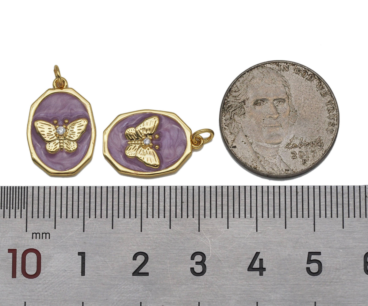 CZ Purple Enamel Butterfly Charm, Sku#Y598