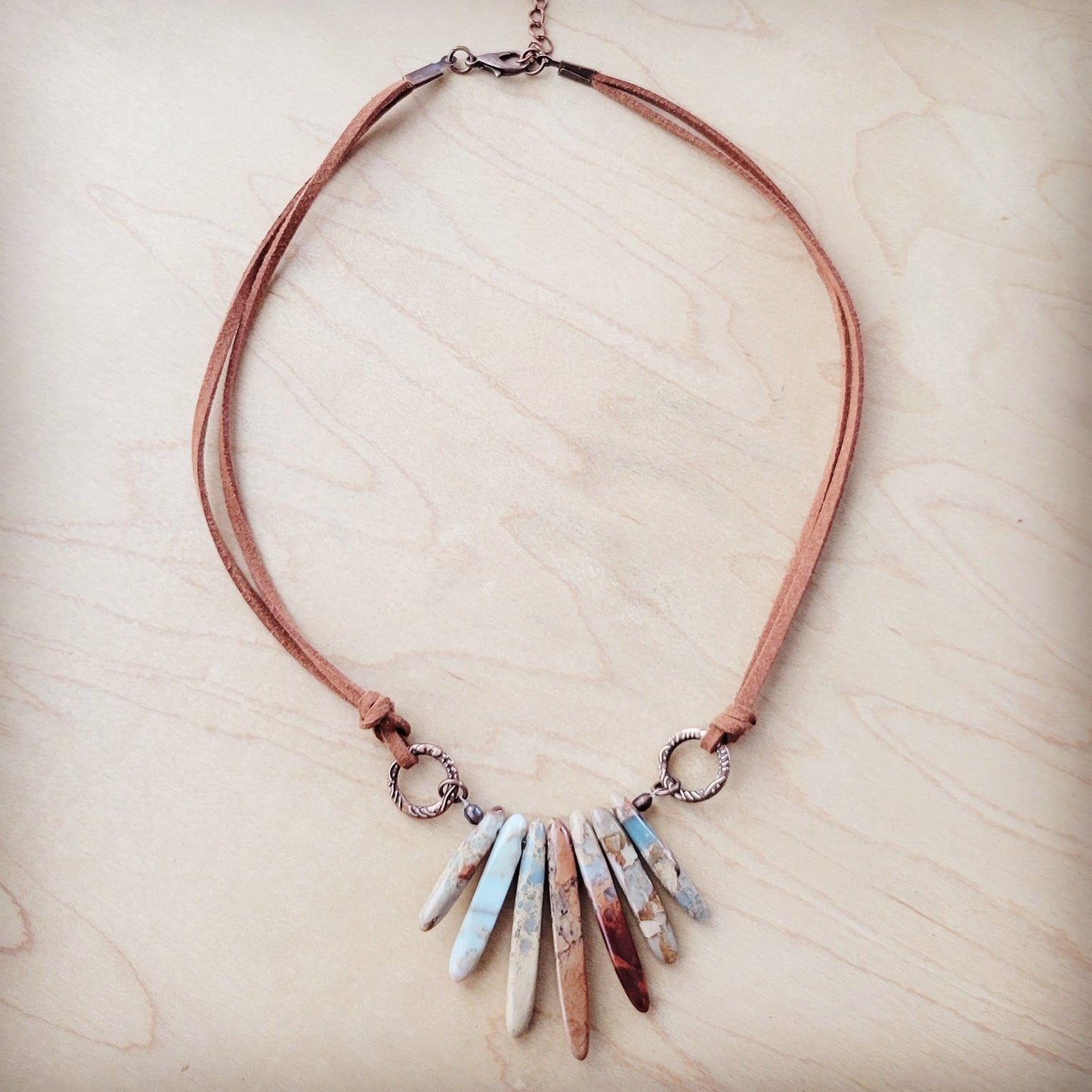 Aqua Terra Stone Slab Leather Cord Necklace 231ee