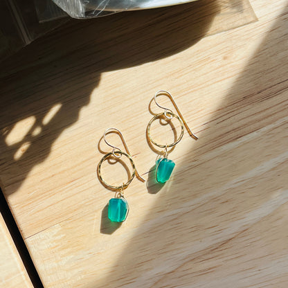 14k gold filled EMERALD CIRCLE DROP EARRINGS