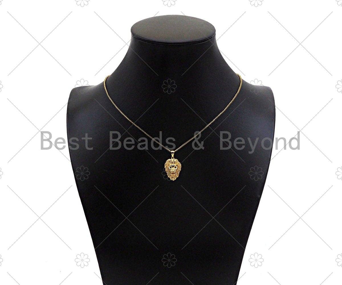 Gold Filled CZ Micro Pave  Lion Head with Green Eye Pendant, 18K Gold Filled Lion Head Charm, Necklace Bracelet Pendant, 14x20mm, Sku#Y443
