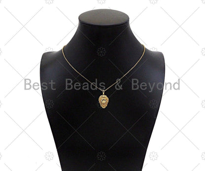Gold Filled CZ Micro Pave  Lion Head with Green Eye Pendant, 18K Gold Filled Lion Head Charm, Necklace Bracelet Pendant, 14x20mm, Sku#Y443