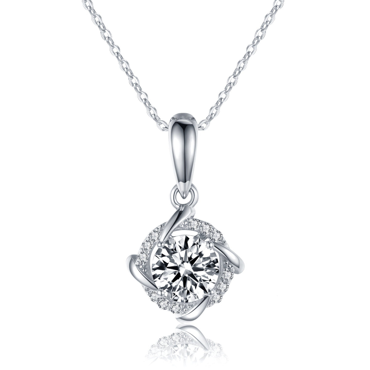 S925 Sterling Silver 1ct D-VVS1 Moissanite Necklace, Twisted Pendant Design, Platinum Plated 40&45cm Chain, GRA Certified Jewelry Gift Box
