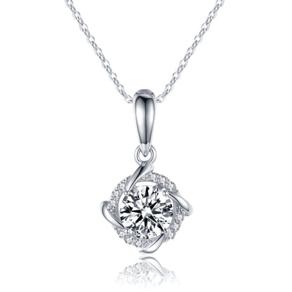 S925 Sterling Silver 1ct D-VVS1 Moissanite Necklace, Twisted Pendant Design, Platinum Plated 40&45cm Chain, GRA Certified Jewelry Gift Box