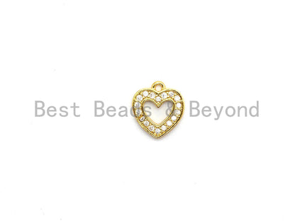 CZ Micro Pave Hollow out Heart Charms Pendant for Necklace/Bracelet, Cubic Zirconia heart Pendant, 9x10mm, sku#Y190