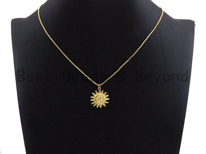 CZ Micro Pave Matte Finish Round With Moon And Sun Pendant/Charm, Indian Pattern Cubic Zirconia Pendant, Silver/Gold Tone,20x22mm,Sku#Y207