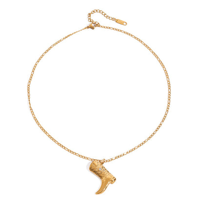 18K gold boots inlaid with gemstones and textured design trendy and unique necklace