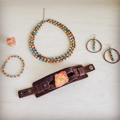 Genuine Regalite and Copper Stretch Beaded Bracelet Sunrise 812j