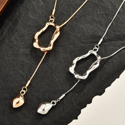 Dainty Irregular Geometric Ring Pull Adjustable Sweater Chain For Women, Y-Shape Tassel Collarbone Chain, Minimal Sweet Fashion Jewelry
