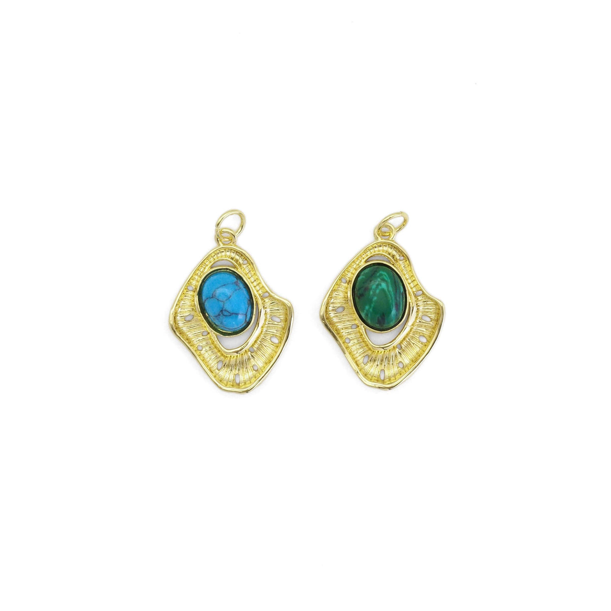 Gold Turquoise Malachite Stone Charm, Sku#Y798