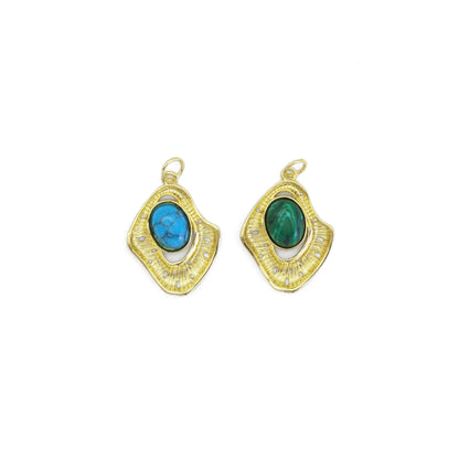 Gold Turquoise Malachite Stone Charm, Sku#Y798