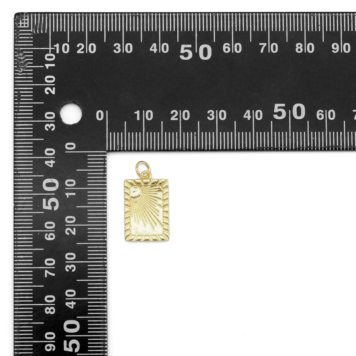 Gold Radial Sun Rectangle Shape Charm, Sku#Y891