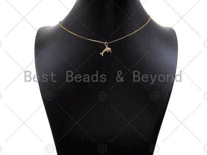 CZ Micro Pave Dolphin Shape Pendant/Charm, Bracelet Necklace CZ  Dolphin Pendant Charm, Real Gold Plated Charm, 14x10mm,Sku#Y370
