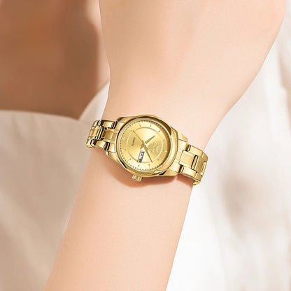 Women's Stainless Steel Watch Black Dial Dual Calendar