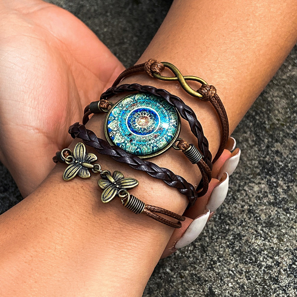 Ethnic style hand-woven gravel retro flying bird multi-layer winding leaf bracelet