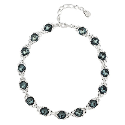Grey Oval Cubic Zirconia Matching Jewelry Set For Women, Silver Choker Necklace & Bracelet 2Pcs Elegant Wedding Party Fashion Jewelry