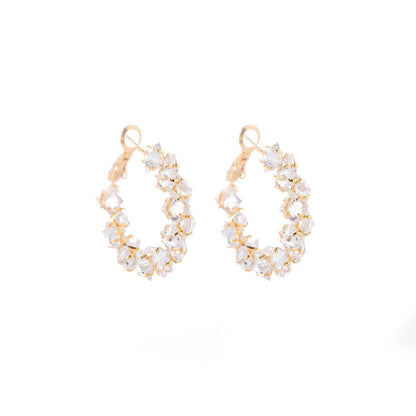 Dazzling Irregular Crystal Circle Hoop Earrings with S925 Sterling Silver Post, New Trend Elegant Geometry Earrings for Women Gifts | Cubic Zirconia