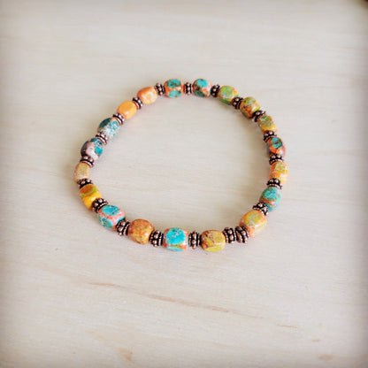 Genuine Regalite and Copper Stretch Beaded Bracelet Sunrise 812j