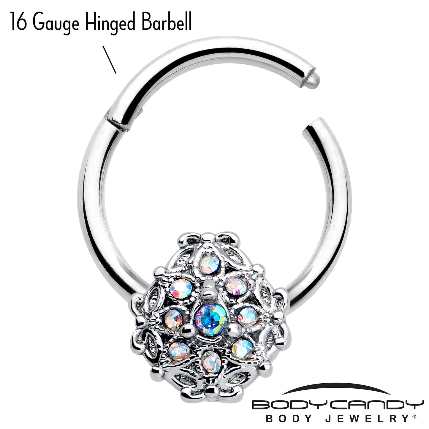 16G 3/8 Aurora Gem Retro Sunburst Hinged Segment Ring