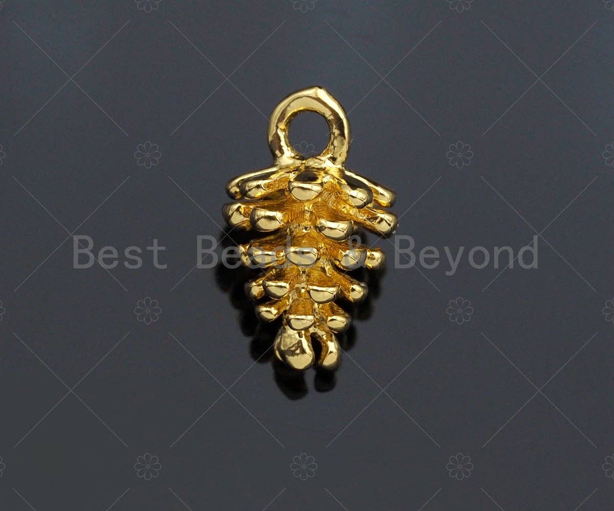 CZ Micro PaveDainty Pine Cone Charm/Pendant, 3D Pine Cone Shape Charm, Gold Pendant, Gold plated charm, 7x12mm, Sku#Y331