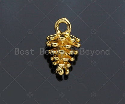 CZ Micro PaveDainty Pine Cone Charm/Pendant, 3D Pine Cone Shape Charm, Gold Pendant, Gold plated charm, 7x12mm, Sku#Y331