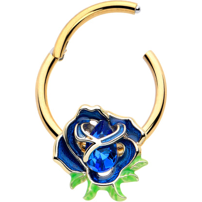 16G 3/8 Blue Gem Gold Tone Deep Blue Flower Hinged Segment Ring