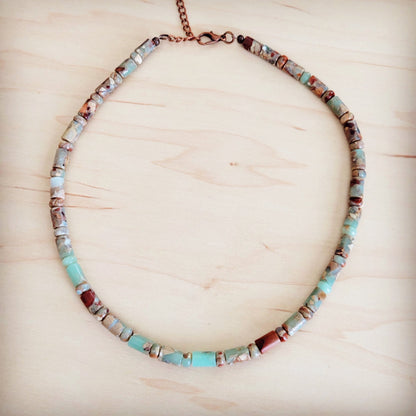 Genuine Aqua Terra Collar Length Barrel Beaded Necklace 263b