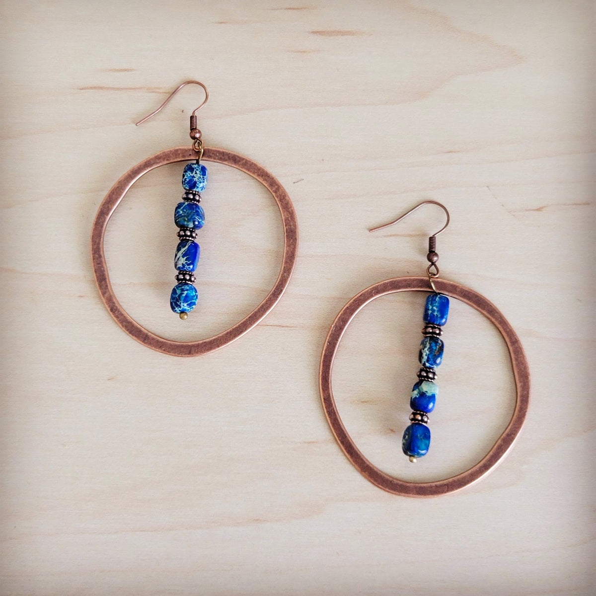 Western Copper Hoop Earrings w/ Denim Regalite 100c