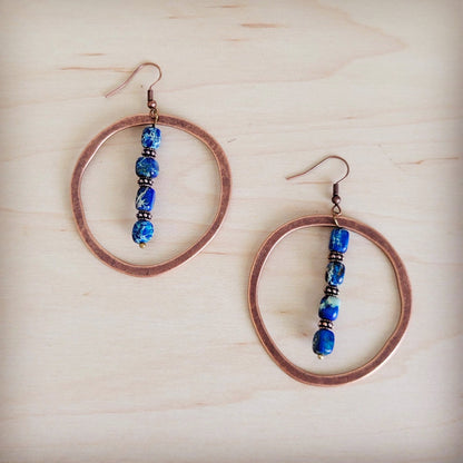 Western Copper Hoop Earrings w/ Denim Regalite 100c