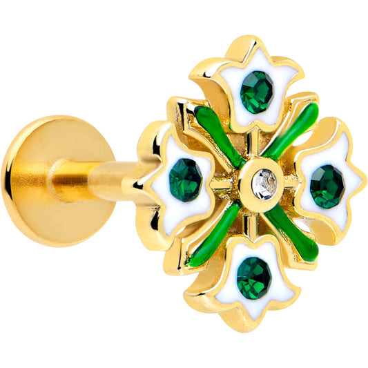 16G 1/4 Green Gem Gold Tone Flower Wreath Flatback Stud BodyCandy