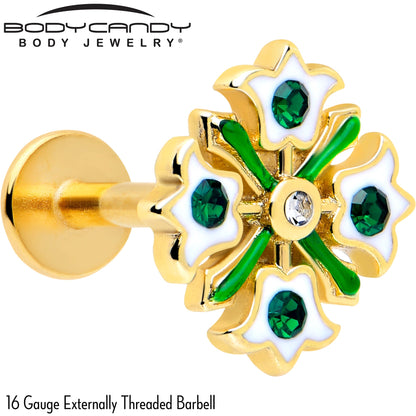 16G 1/4 Green Gem Gold Tone Flower Wreath Flatback Stud BodyCandy