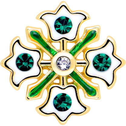 16G 1/4 Green Gem Gold Tone Flower Wreath Flatback Stud BodyCandy