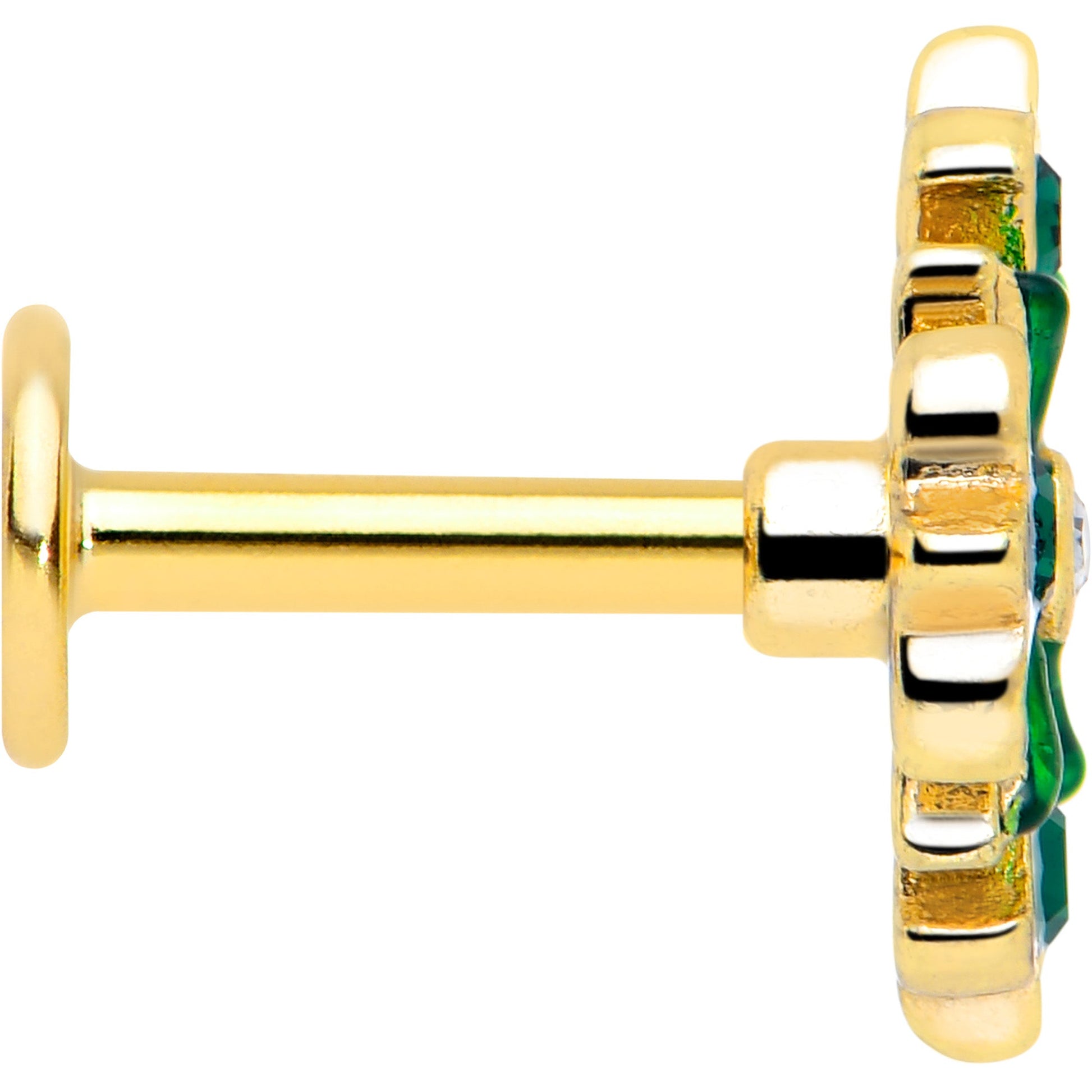16G 1/4 Green Gem Gold Tone Flower Wreath Flatback Stud BodyCandy
