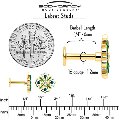 16G 1/4 Green Gem Gold Tone Flower Wreath Flatback Stud BodyCandy