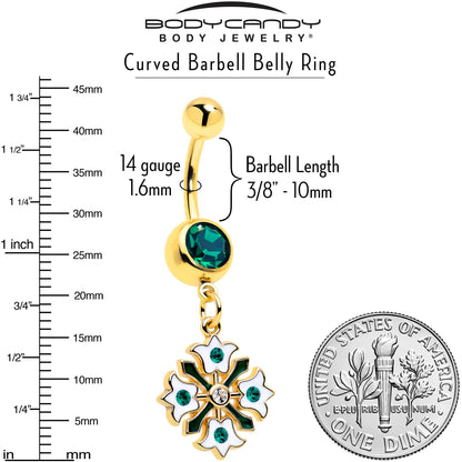 Green Gem Gold Tone Flower Wreath Dangle Belly Ring BodyCandy