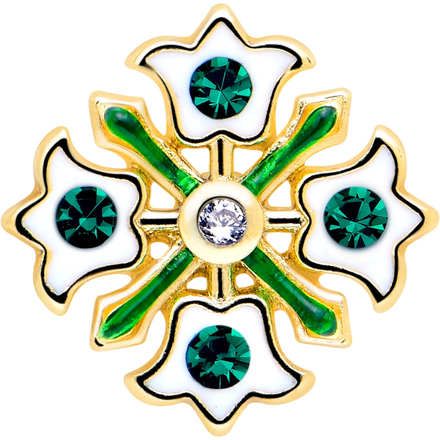 20G 7mm Green Gem Flower Wreath L Shape Nose Ring BodyCandy